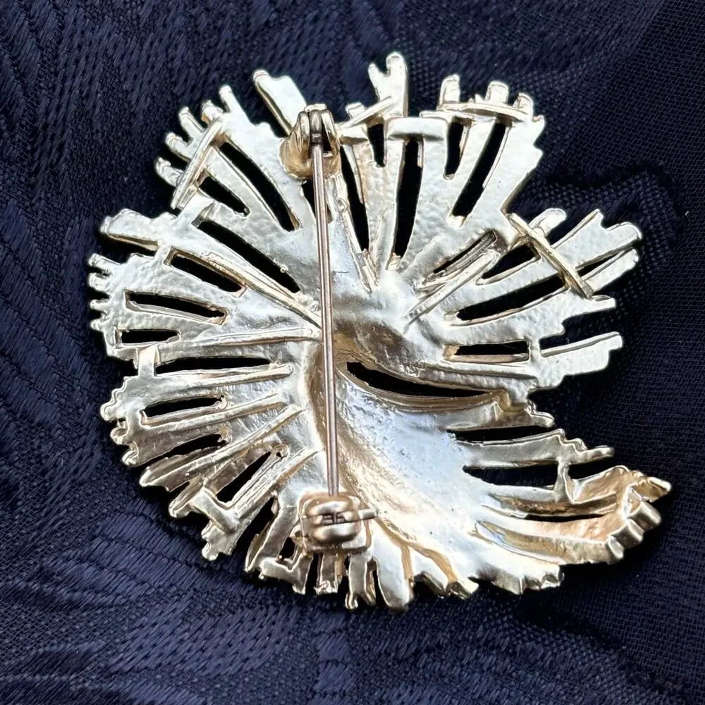 Vintage MCM Weeping Gold Starburst Blue Rhinestone Brooch Pin